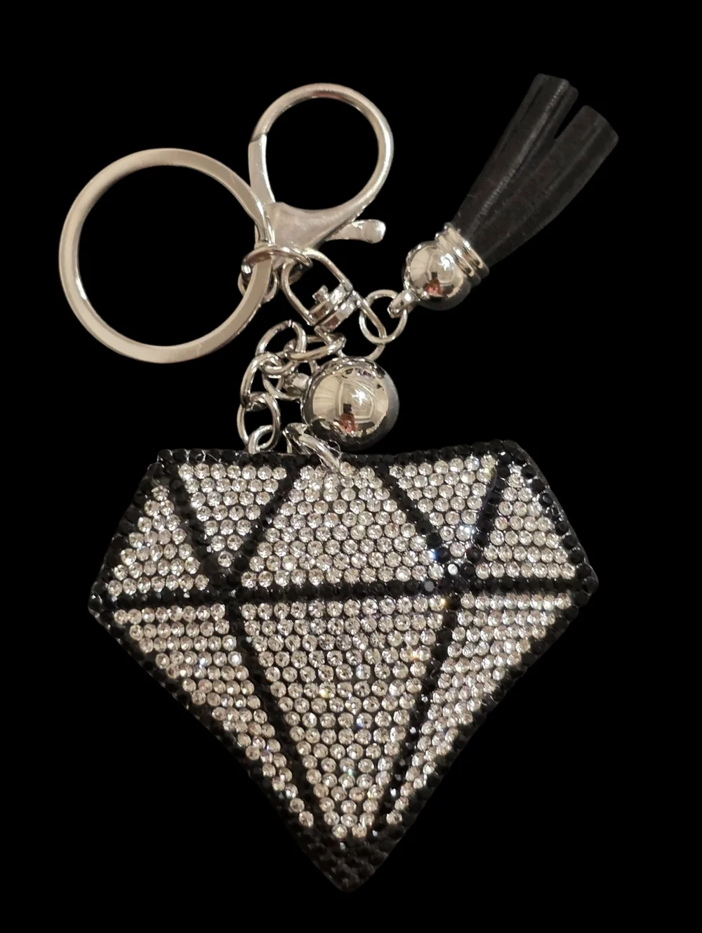 Silver and Black Rhinestone Diamond Bag Charm Keychain